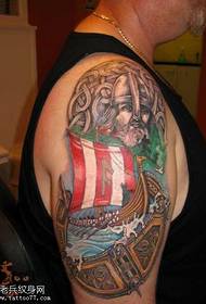 Arm Viking Battle Ship Tattoo Pattern