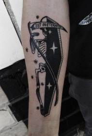 Mutuwa da Coffin baƙar fata hade hade da tsarin ƙirar tattoo