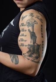 commemorative warrior letters and equipment arm tattoo pattern