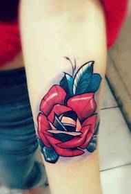 upea värikäs käsivarsi punainen ruusu tatuointi malli