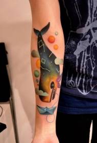 watercolor whale arm tattoo pattern