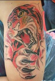 큰 팔에 치열한 호랑이 문신 그림