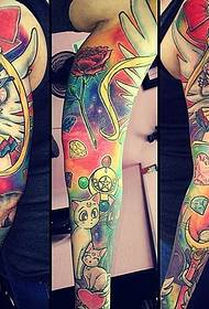 The girl like Sailor Moon theme flower arm tattoo pattern 15016 - lehilahy sy vehivavy sandrin'ny volom-borona mainty volo fotsy volo