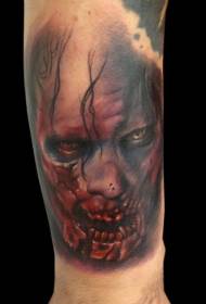 strašljiv zombi portret na roki naslikan vzorec tatoo