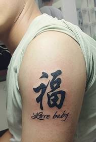 Кинески карактер и мала свежа англиска шема за комбинација на тетоважи со рака