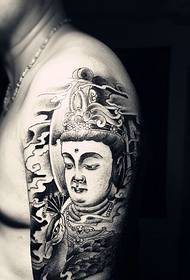 lengan pola tato Buddha hitam dan putih tradisional