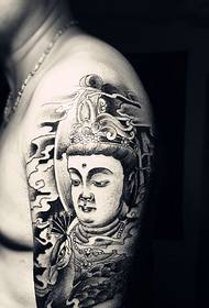 braccio vecchio tradizionale modello di tatuaggio Buddha in bianco e nero