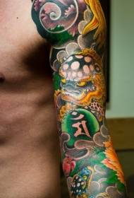 paže japonský styl dračí květina malované tetování vzor