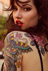 Европски и американски девојки шема на тетоважа во боја на рамо и рака