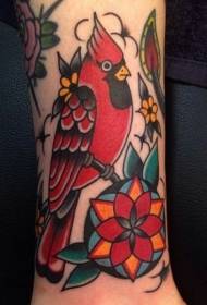 motif de tatouage de fleur oiseau coloré sur le bras