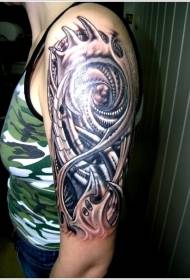 Mechanical Biomechanical Tattoo Pattern on the Arm
