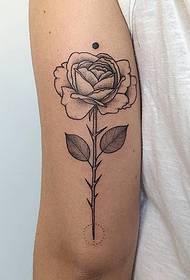 大臂小清新玫瑰点刺线条纹身tattoo图案
