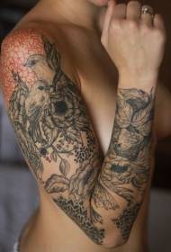 Arm elegante schwarze und rote Linie Vogel warten auch bis Tattoo-Muster