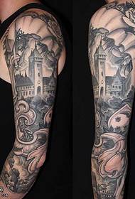 modello di braccio nero grigio casa tatuaggio
