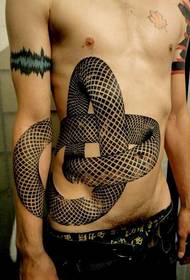 męski brzuch łączy ramię tatuaż z pythonem