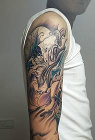 big arm lotus and squid combined tattoo pattern
