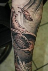 реалистично морско дъно на ръката Модел на татуировка на кит