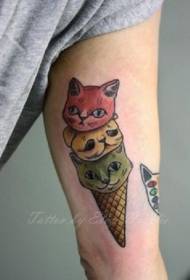 الگوی تاتو رنگ بستنی سر گربه ناز بازو