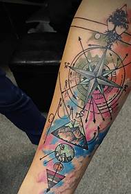 arm fashion watercolor compass tattoo pattern