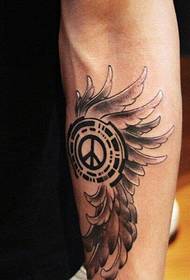 arm anti-war wings black gray tattoo pattern