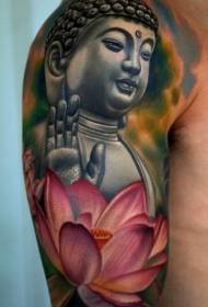 шынайы шынайы Будда мүсіні мен лотос татуировкасы үлгісі
