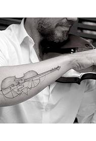 男性小臂小提琴个性线条组合纹身图案