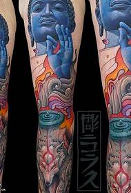 kar Buddha és kilencfarkú tetoválás minta