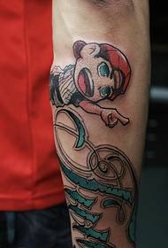 cartoon kids with squiggly English arm tattoo pattern