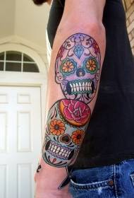 modello di tatuaggio teschio messicano colorato braccio