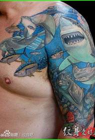 Uzorak tetovaže hrvačkog morskog psa s ramenom u obliku mišića