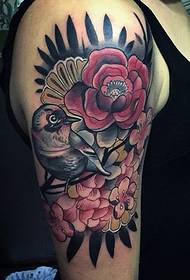 Rose bird tattoo patroon