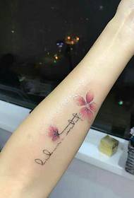 small fresh English combined with cherry blossom Arm tattoo pattern