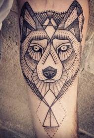 Ponto de estilo geométrico preto do padrão de tatuagem cabeça de lobo no braço