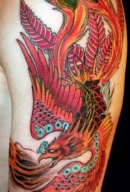 model de tatuaj de culoare colorată de fénix pe braț