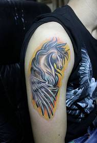 un modello di tatuaggio del braccio del cavallo triste e sentimentale 15213 - classico modello tradizionale del tatuaggio del calamaro del braccio bianco e nero