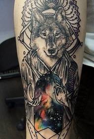 przystojny na ramieniu ręki obraz tatuażu Mr Wisdom Wolf