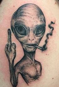 cute smoking alien tattoo pattern on the arm
