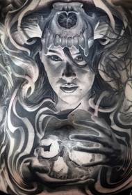 A has fekete szürke titokzatos boszorkány koponya tetoválás mintával