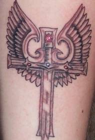 Alas cruz espada con patrón de tatuaje de piedras preciosas