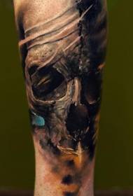 Brazo 3D patrón de tatuaje de cráneo roto oscuro