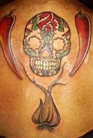 Cranio di zucchero colorato sul retro con motivo tatuaggio pepe