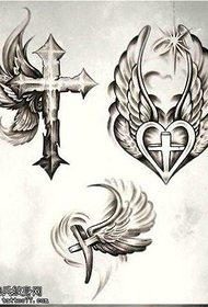 个性黑灰素描十字架翅膀纹身手稿图片