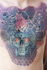Krūtinės spalvos kaukolė su ausinėmis geometrinis tatuiruotės raštas