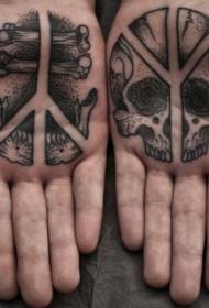 Modello di tatuaggio teschio e ossa in bianco e nero a mano