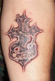 Modello di tatuaggio croce commemorativa alfabeto inglese