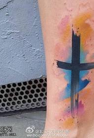 脚腕上水彩十字架纹身图案