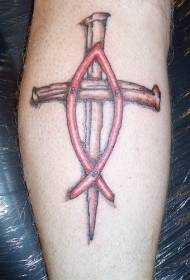 Motivo per tatuaggi a croce e nastro rosso