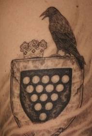 Raven ak Crown Shield Tattoo Modèl