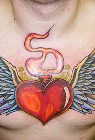 Chest heart wings tattoo pattern