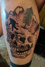 Becerro de los muchachos en puntas de espina de punto de boceto gris negro imágenes creativas del tatuaje del cráneo